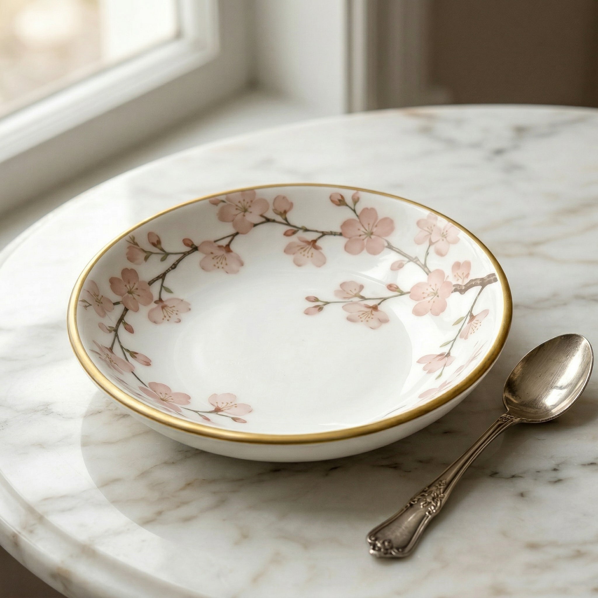 Delicate Cherry Blossom Ceramic Dessert Plate