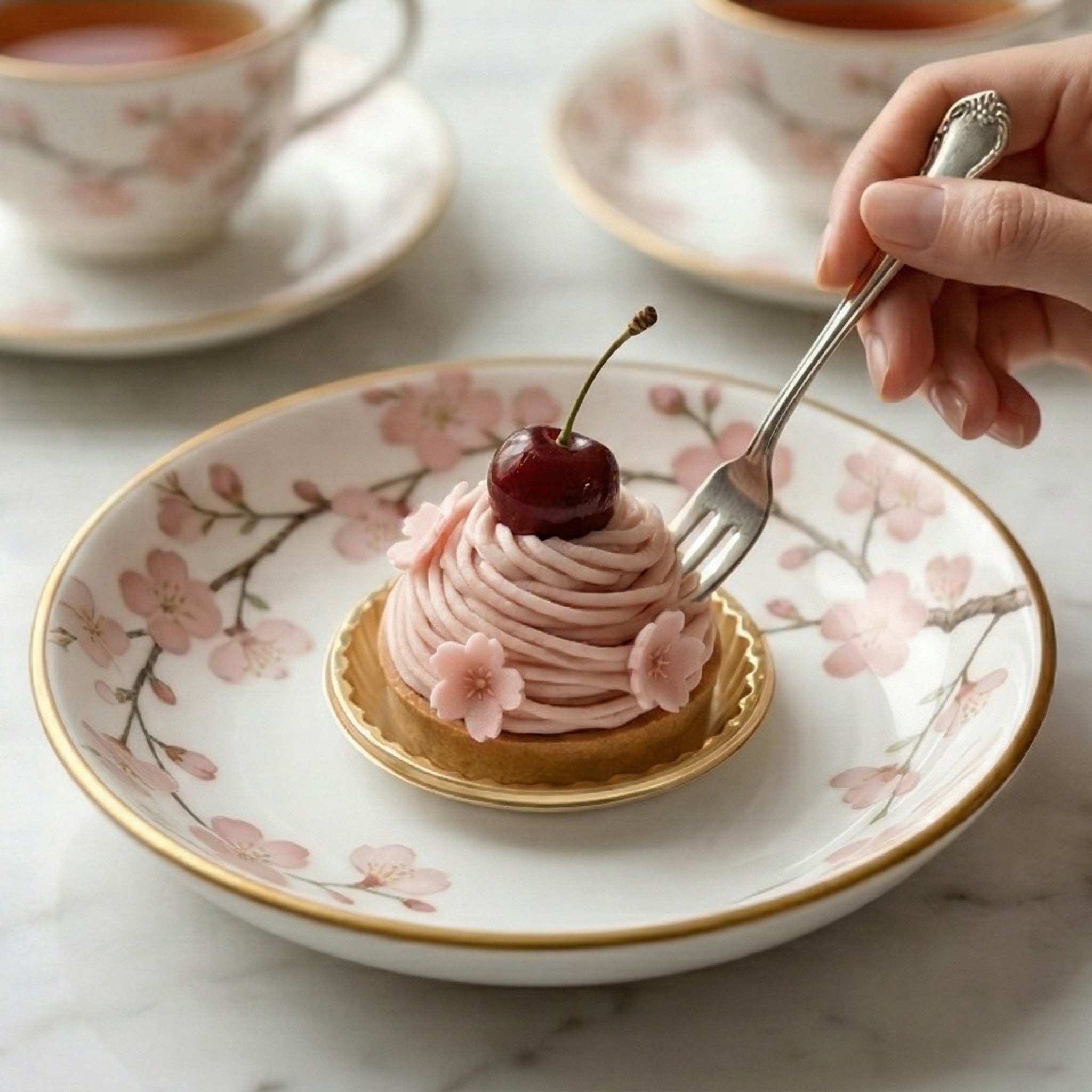 Delicate Cherry Blossom Ceramic Dessert Plate