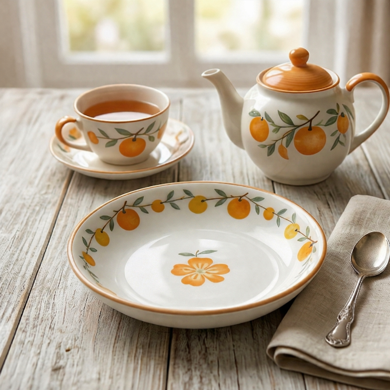 Charming Citrus Floral Ceramic Dessert Plate