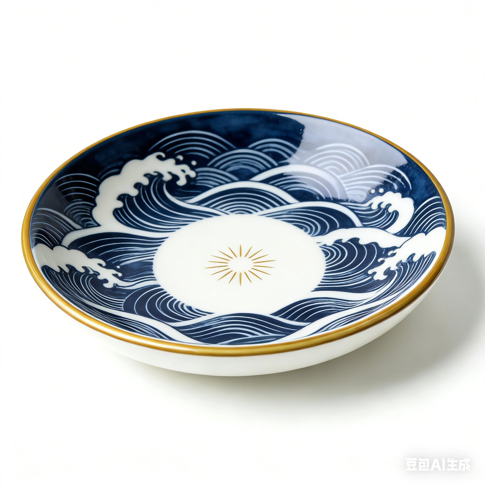 Elegant Wave and Sun Ceramic Dessert Plate