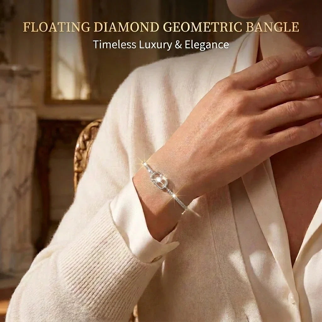 🔥 LAST DAY 90% OFF : Floating Diamond Geometric Bangle – Timeless Luxury &amp; Kinetic Brilliance