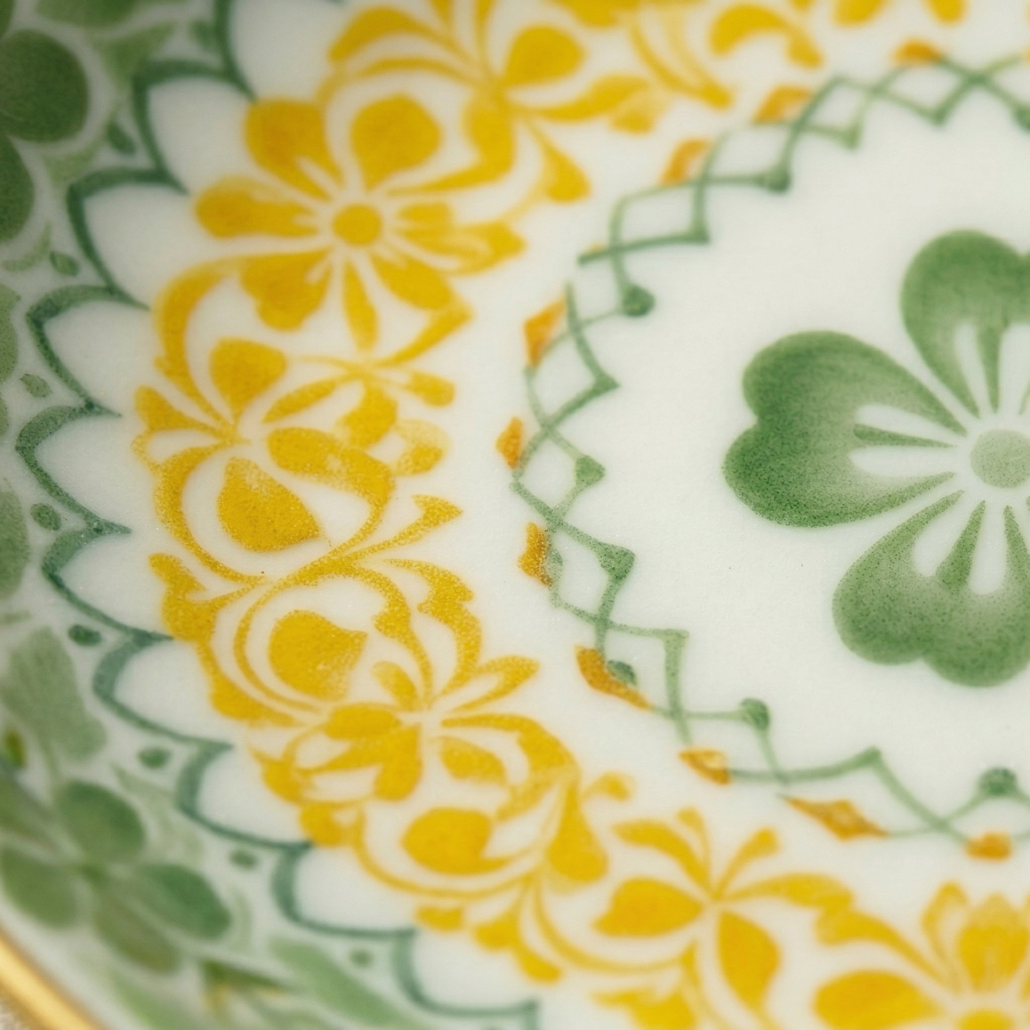 Vibrant Green & Yellow Floral Ceramic Plate