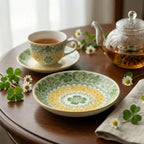 Vibrant Green & Yellow Floral Ceramic Plate