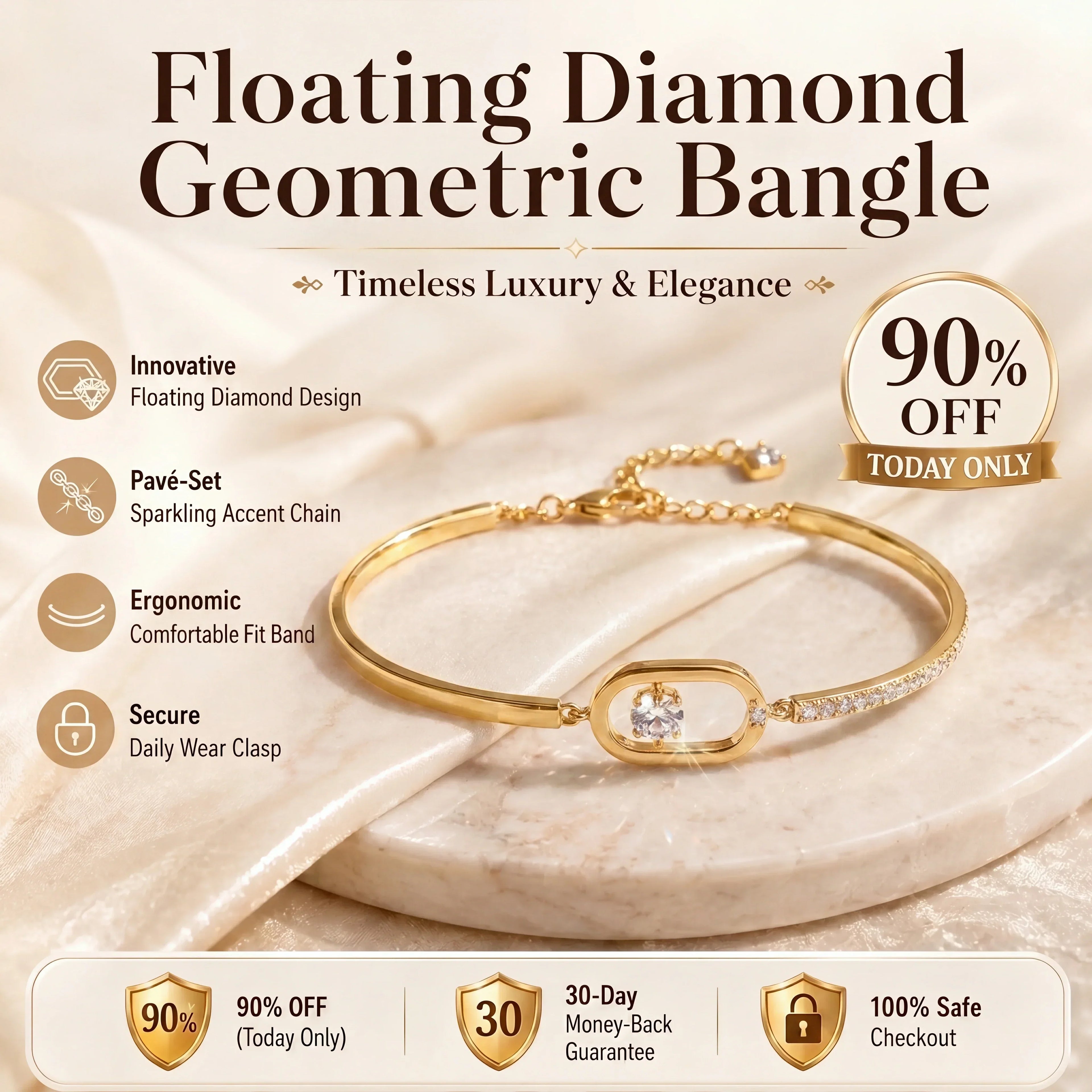 🔥 LAST DAY 90% OFF : Floating Diamond Geometric Bangle – Timeless Luxury &amp; Kinetic Brilliance