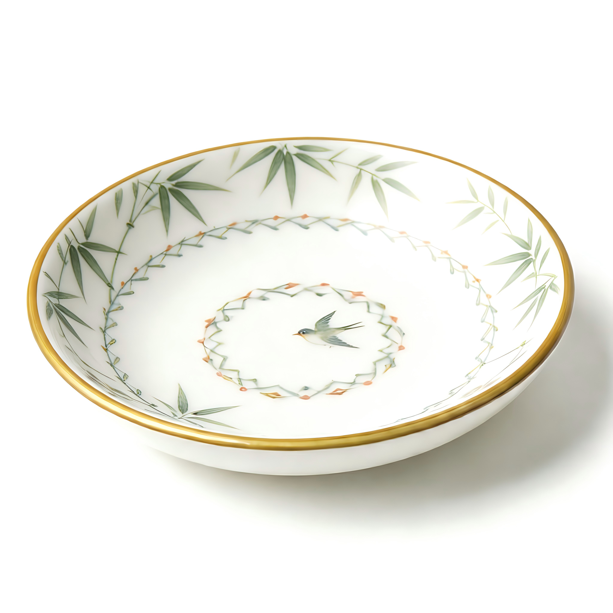 Elegant Bird & Bamboo Ceramic Dessert Plate