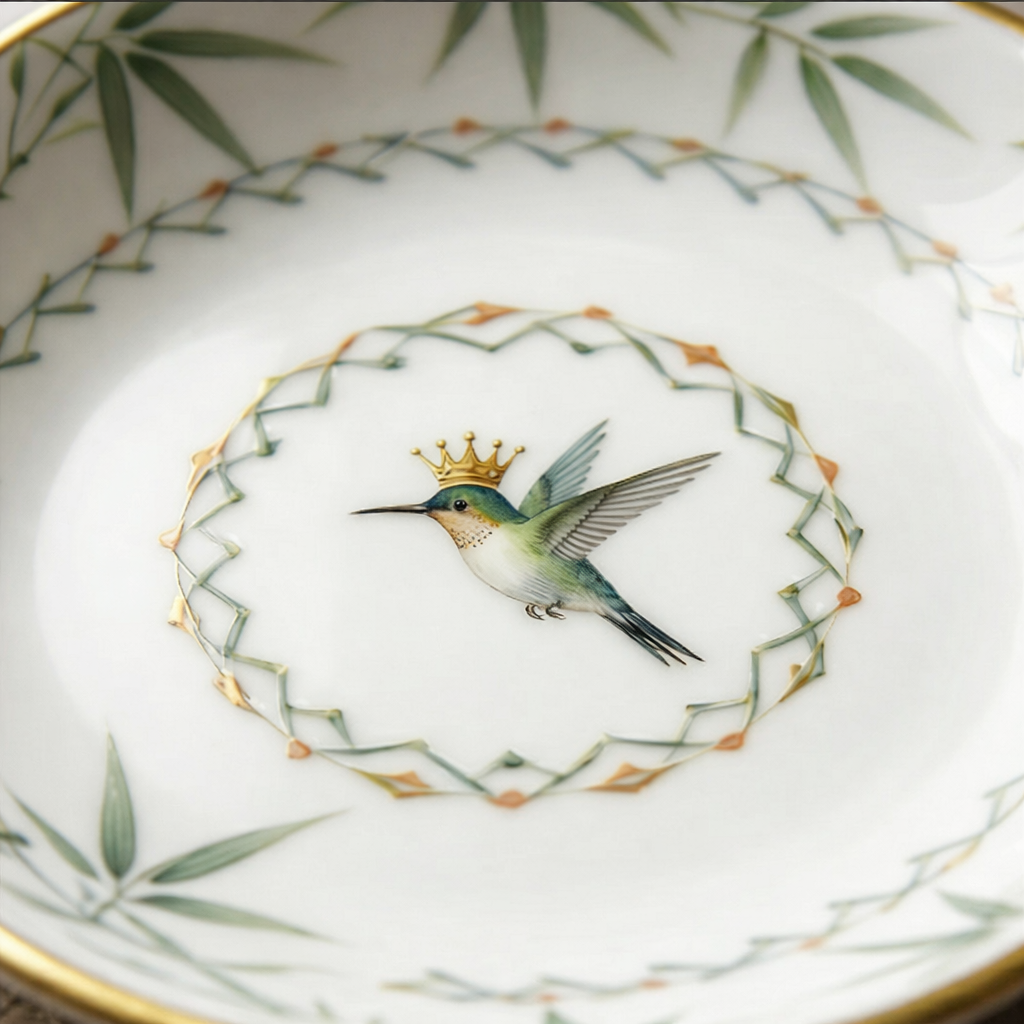 Elegant Bird & Bamboo Ceramic Dessert Plate