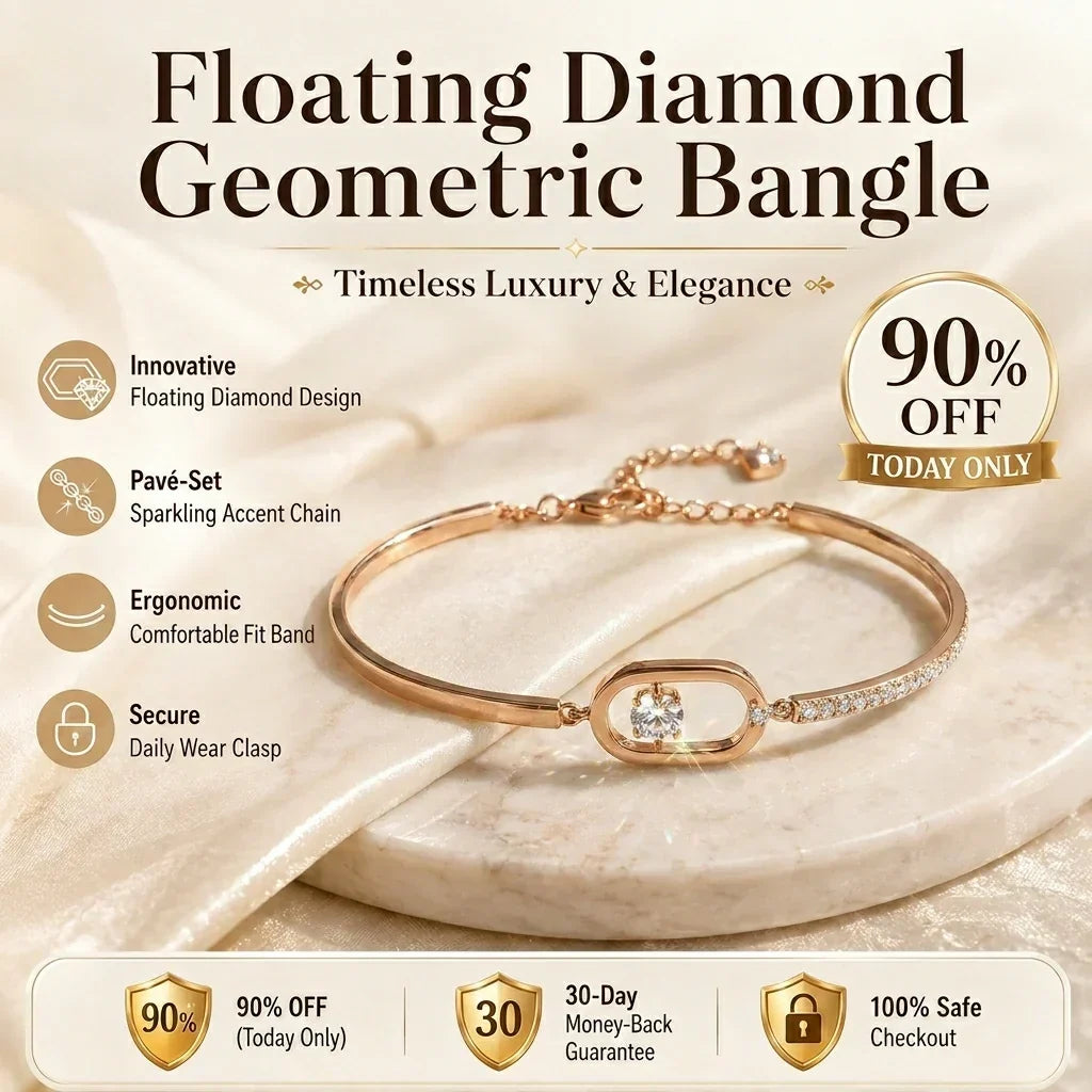 🔥 LAST DAY 90% OFF : Floating Diamond Geometric Bangle – Timeless Luxury &amp; Kinetic Brilliance